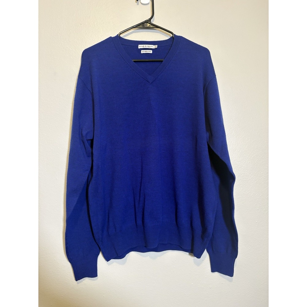 Peter Millar L Merino Wool V-Neck Sweater Blue Golf Preppy Quiet Lux Timeless